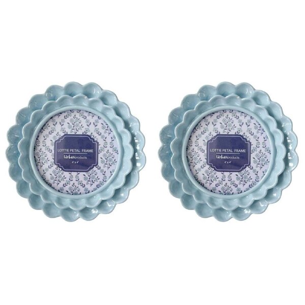 2PK Urban Resin/Wood Lotti Petal Round Photo Picture Frame 4x4in 15cm Blue