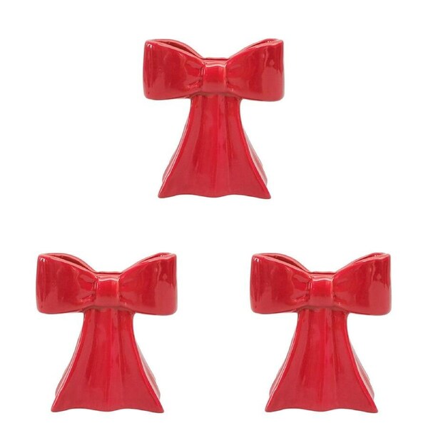 3PK Urban Ceramic Bow Home Decorative Flower Vase Pot 11x10cm Red