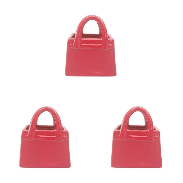 3PK Urban Ceramic Bow Handbag Vessel Home Decor Vase 12x10cm Red