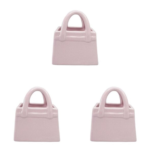 3PK Urban Ceramic Bow Handbag Vessel Home Decor Vase 12x10cm Pink