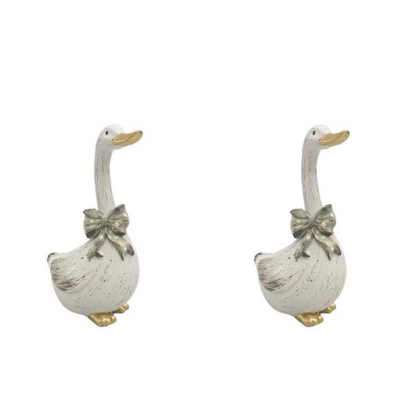 2PK Urban Goose w/ Bow Resin Decorative Ornament Small 15x10cm White
