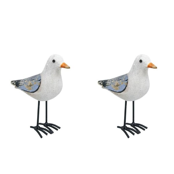 2PK Urban Wooden Drift Seagull Decorative Bird Ornament 11cm White