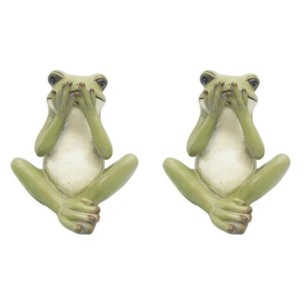 2PK Urban Sitting Frog Resin Decorative Ornament Statue 15x11cm Green
