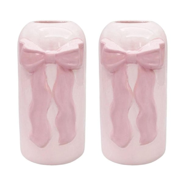 2PK Urban Ceramic Tall Bow Home Decorative Flower Vase 22x12cm Pink