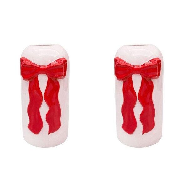 2PK Urban Ceramic Tall Bow Home Decor Flower Vase 22x12cm Red/Pink
