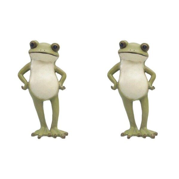2PK Urban Standing Frog Resin Decorative Ornament Statue 21x11cm Green