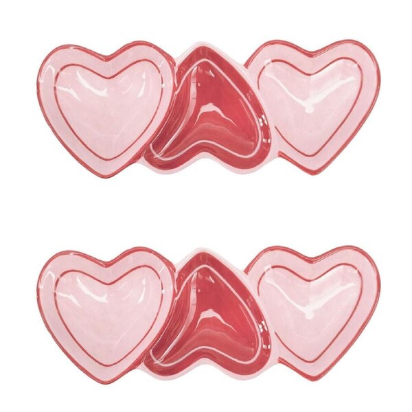 2PK Urban Ceramic Triple Heart Trinket Storage Tray Dish 20x8cm Pink/Red