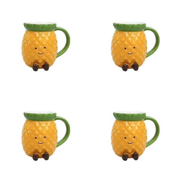 4PK Urban Ceramic Penny Pineapple Friends 3D Coffee Drinking Mug 10cm Yellow