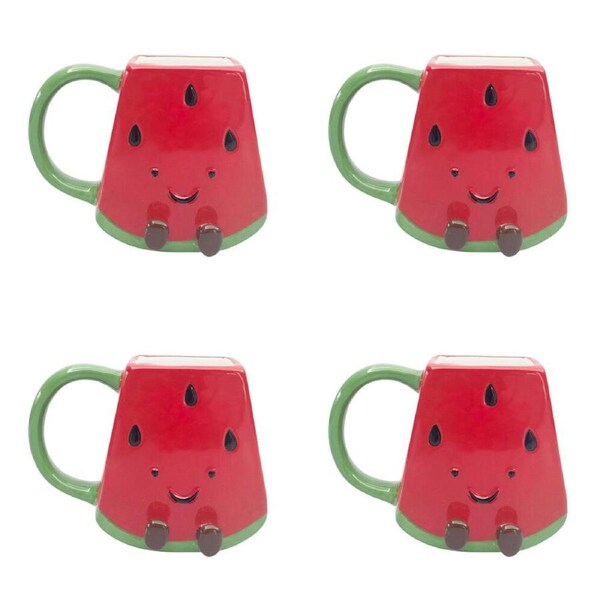 4PK Urban Ceramic Winnie Watermelon Friends 3D Coffee Drinking Mug 10cm Red