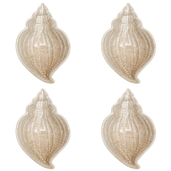 4PK Urban Ceramic Reef Shell Trinket Storage Tray Dish 14x2cm Bisque