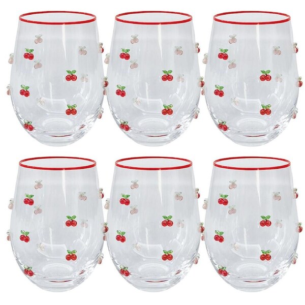 6PK Urban Kaya Cherry Stemless Wine Drinking Glass 520ml 12cm Red