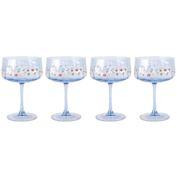 2PK Urban Botanicals Floral Coupe Champagne Drinking Glasses Set 16cm Blue