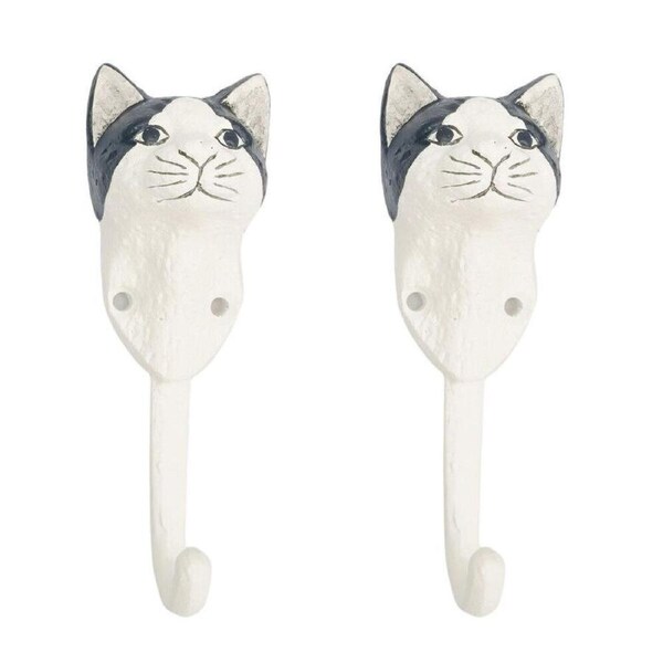 2PK Urban Metal Cat Decorative Hanging Wall Hook 14x5cm White/Black