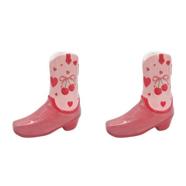 2PK Urban Ceramic Cowboy Boots Cherry Home Decor Flower Vase 19x17cm Pink