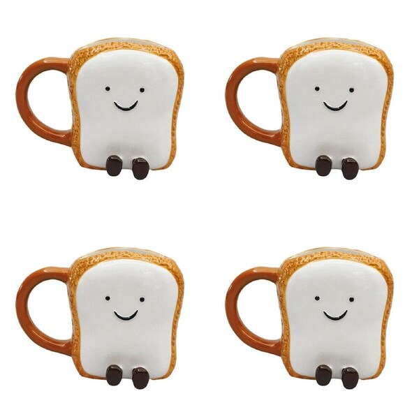 4PK Urban Ceramic Teddy Toast Friends 3D Coffee Drinking Mug 10cm White