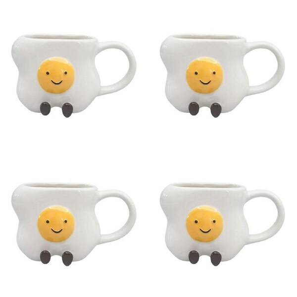4PK Urban Ceramic Ellie Egg Friends 3D Coffee Drinking Mug 9cm White