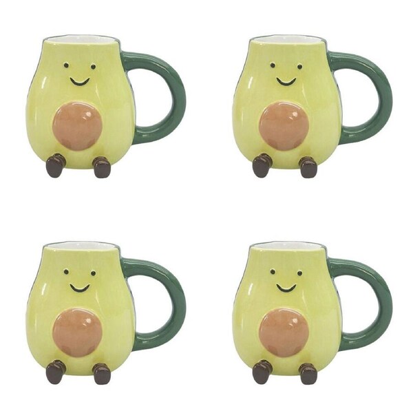 4PK Urban Ceramic Aimee Avocado Friends 3D Coffee Drinking Mug 10cm Green