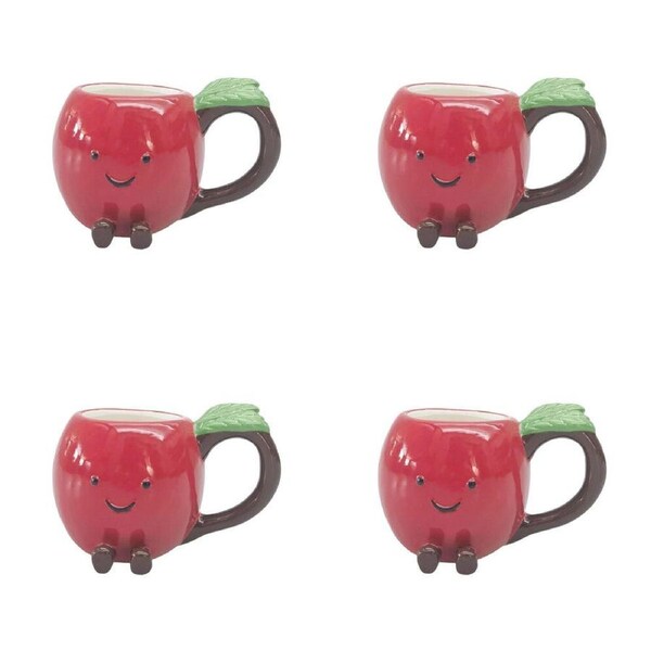 4PK Urban Ceramic Annie Apple Friends 3D Coffee Drinking Mug 9cm Red