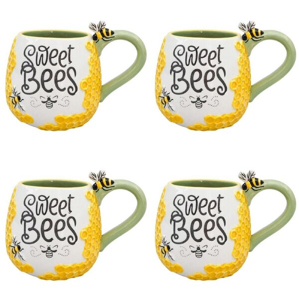 4PK Urban Ceramic Sweet Bumblebees 3D Coffee Drinking Mug 11cm Yellow