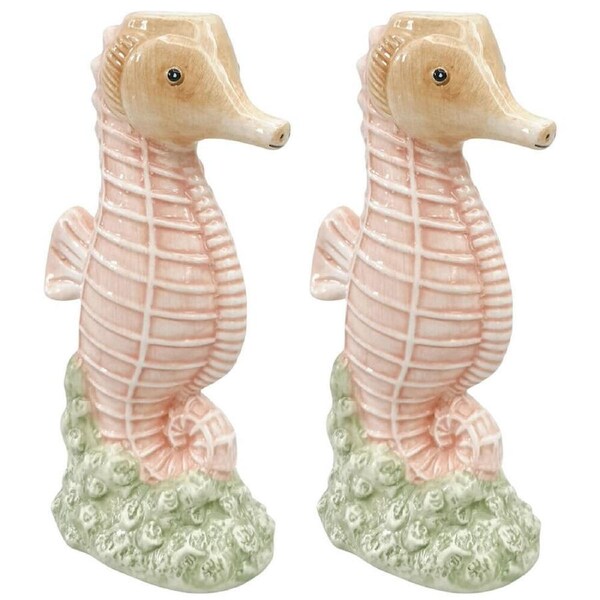 2PK Urban Ceramic Reef Seahorse Home Decor Flower Vase 18x10cm Pink
