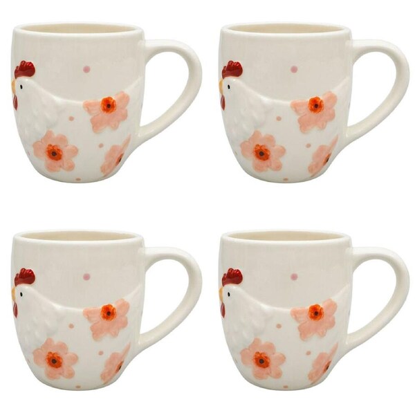 4PK Urban Ceramic Poppy Chicken 3D Coffee Drinking Mug 10cm Peach