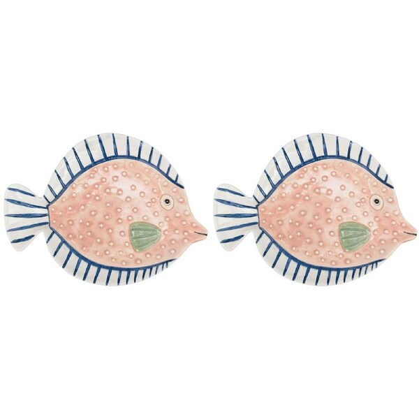 2PK Urban Ceramic Reef Fish Trinket Storage Tray Dish 20x18cm Pink