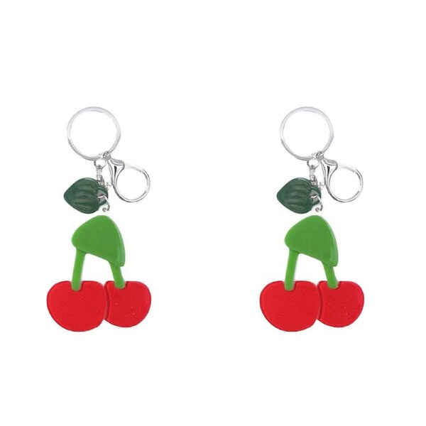 2PK Urban Resin/Metal Iris Cherries Keyring Bag Charm Accessory Red