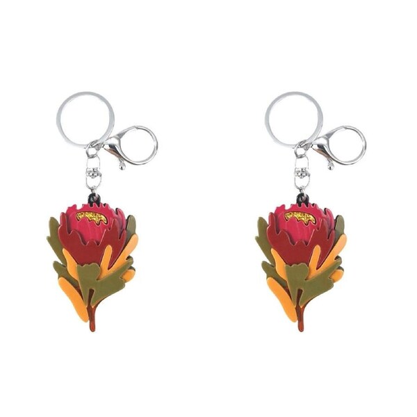 2PK Urban Resin/Metal Iris Waratah Keyring Bag Charm Accessory Red