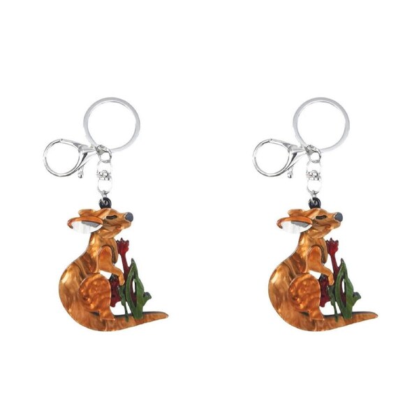 2PK Urban Resin/Metal Iris Kangaroo Keyring Bag Charm Accessory Brown
