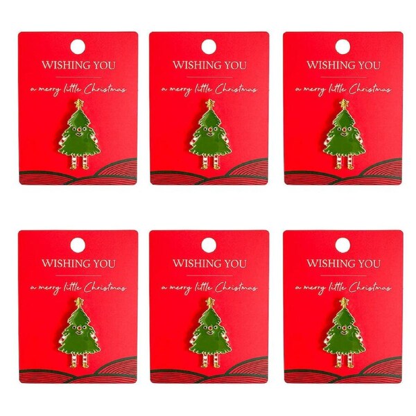 6PK Urban Metal Festive Friends Tree Memento Pin Accessory Charm 4cm Green