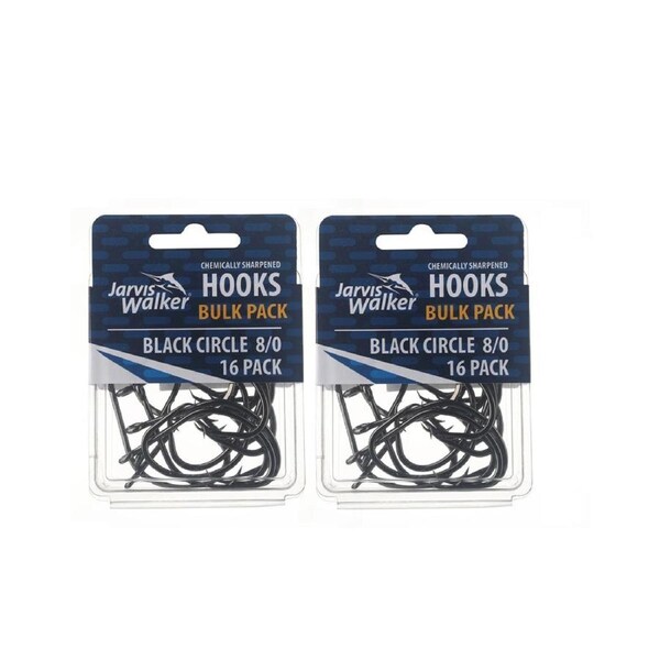2x 16PK of Sz 8/0 Jarvis Walker Chemical Sharpened Black Circle Fishing Hooks