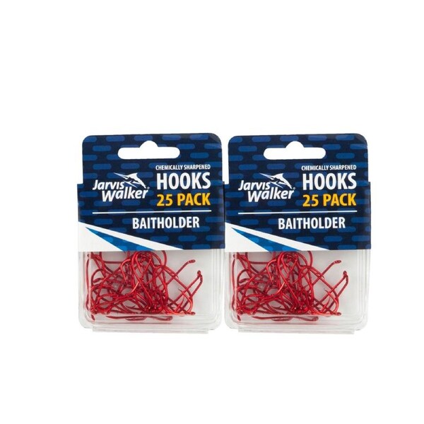 2x 25PK Sz 1 Jarvis Walker Red Baitholder Chemically Sharpened Fishing Hooks