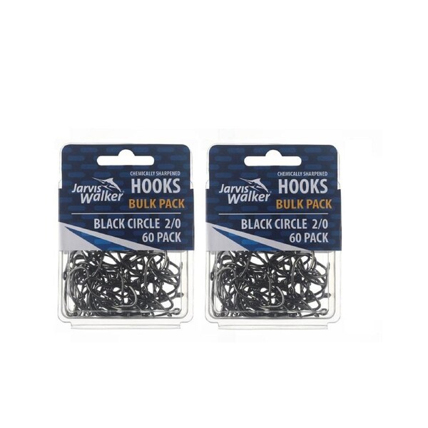 2x 60PK of Sz 2/0 Jarvis Walker Chemical Sharpened Black Circle Fishing Hooks