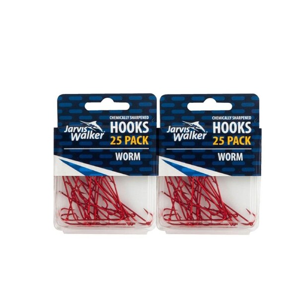 2x 25PK Sz 6 Jarvis Walker Red Long Shank Chemically Sharpened Fishing Hooks