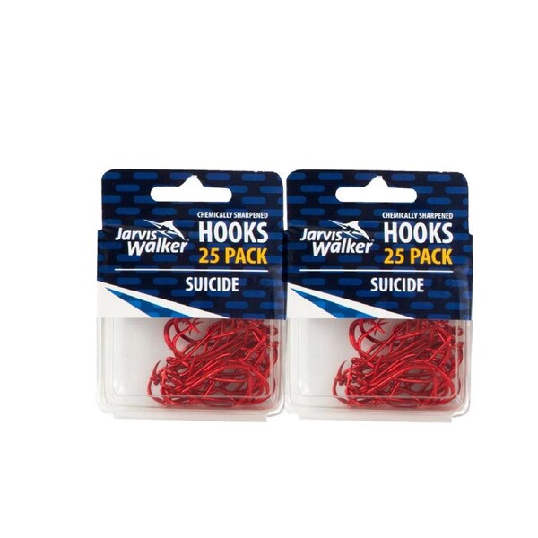 2x 25PK of Sz 4 Jarvis Walker Red Octopus/Suicide Sharpened Fishing Hooks