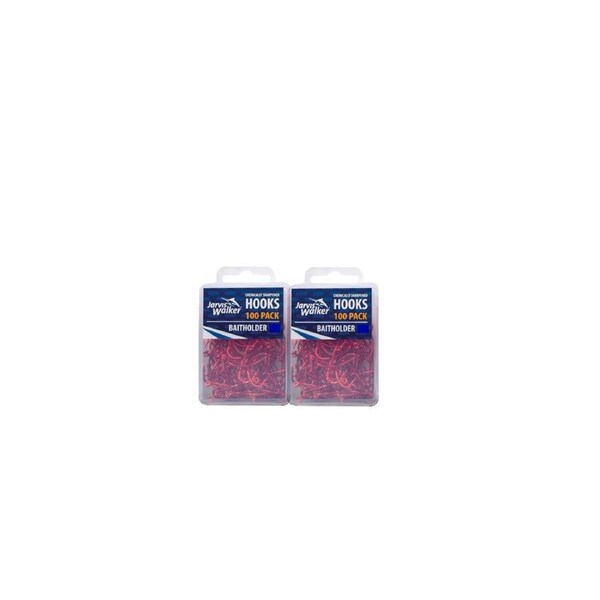 2x 100pc Jarvis Walker Sz 6 Baitholder Hooks - Red Chemically Sharpened Hooks