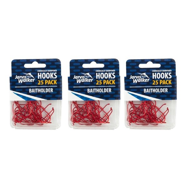 3x 25PK Sz 4 Jarvis Walker Red Baitholder Chemically Sharpened Fishing Hooks