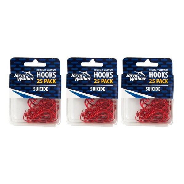 3x 25PK of Sz 3/0 Jarvis Walker Red Octopus/Suicide Sharpened Fishing Hooks