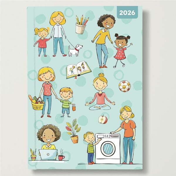 2026 Planner Mum's Diary A5 Week to View Padded, Red Robin RR265104