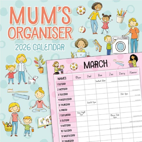 2026 Calendar Mum's Organiser 16-Month Square Wall, Red Robin RR261192