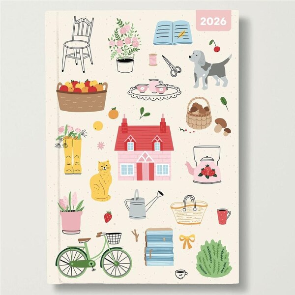 2026 Planner Family Diary A5 Week to View Padded, Red Robin RR265101