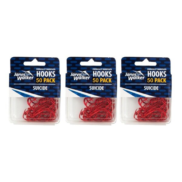 3x 50PK of Sz 6/0 Jarvis Walker Red Octopus/Suicide Sharpened Fishing Hooks