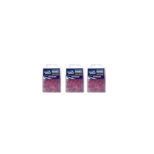 3x 100pc Jarvis Walker Sz 6 Baitholder Hooks - Red Chemically Sharpened Hooks