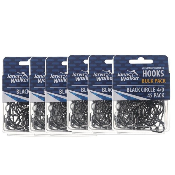 6x 45PK of Sz 4/0 Jarvis Walker Chemical Sharpened Black Circle Fishing Hooks
