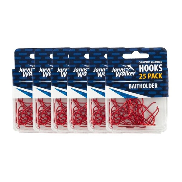 6x 25PK Sz 1 Jarvis Walker Red Baitholder Chemically Sharpened Fishing Hooks