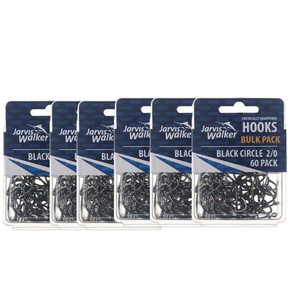 6x 60PK of Sz 2/0 Jarvis Walker Chemical Sharpened Black Circle Fishing Hooks