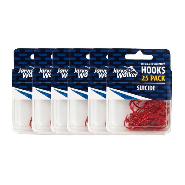 6x 25PK of Sz 1 Jarvis Walker Red Octopus/Suicide Sharpened Fishing Hooks