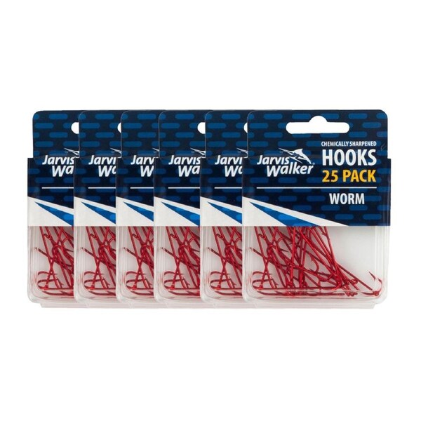 6x 25PK Sz 8 Jarvis Walker Red Long Shank Chemically Sharpened Fishing Hooks