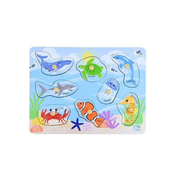 Koala Dream Wooden 2 In 1 Sea Animal & Their Habitats Peg Kids Toy Puzzle 18m+