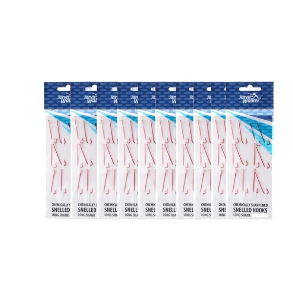 10x 12PK Sz 2 Jarvis Walker Chemically Sharpened Snelled Shank Fishing Hooks
